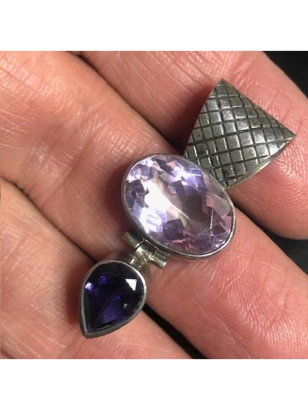 9146 Lori Bonn Sterling Silver Pendant Amethyst & Iolite Gemstones
